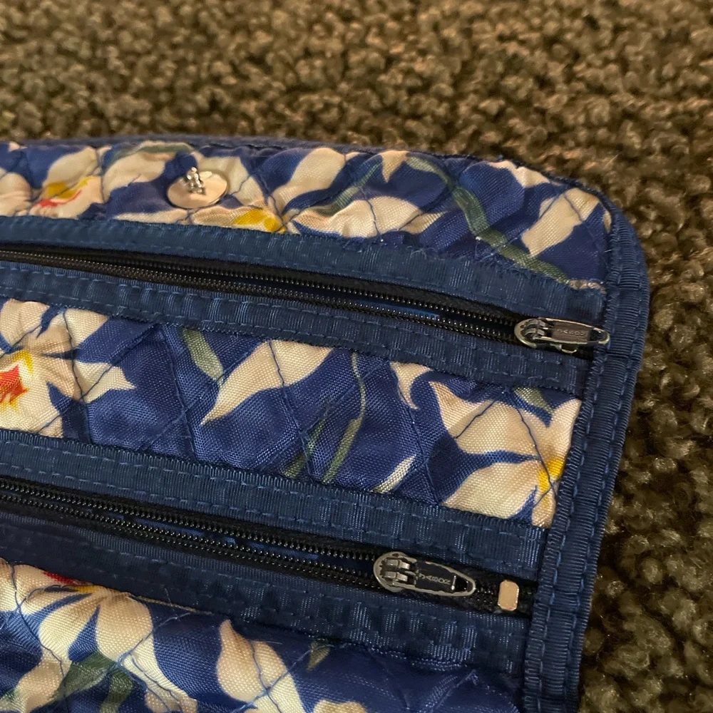 Floral‎ travel case quilted packable zipper bag jewelry makeup blue orchid style